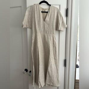 Banana Republic Linen V-Neck Midi Dress in Light Beige